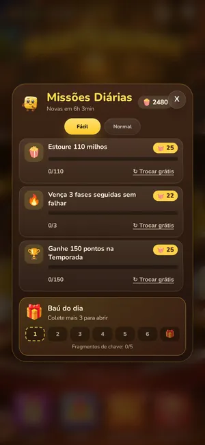 Tela de missões do jogo